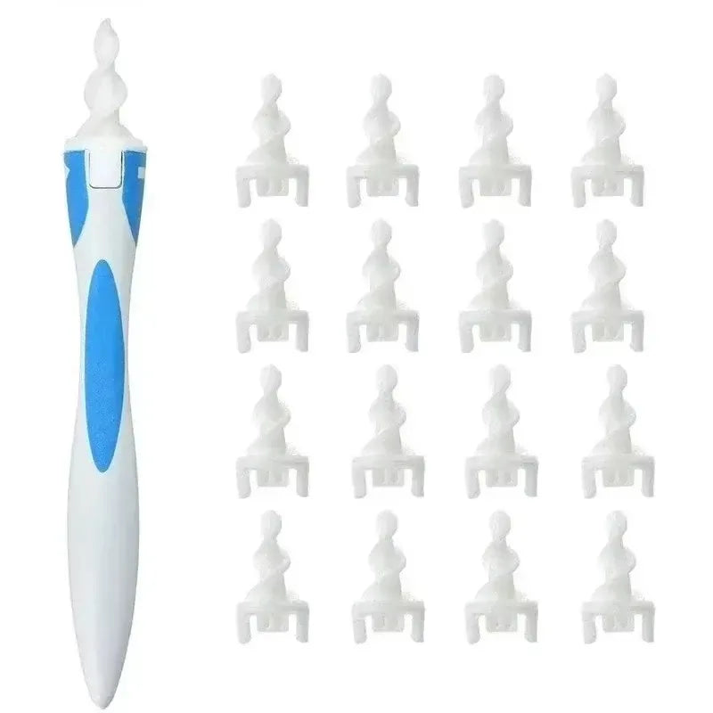 Silicone Ear Wax Remover Tool with 16 Replaceable Soft Tips – Safe Spiral Ear Cleaner for Home & Travel