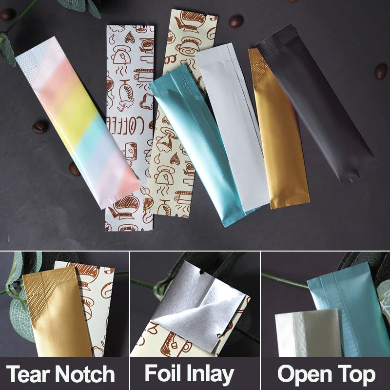 50-Pack Open Top Aluminum Foil Pouches Resealable Food Storage Bags for Coffee Tea Snacks Powder