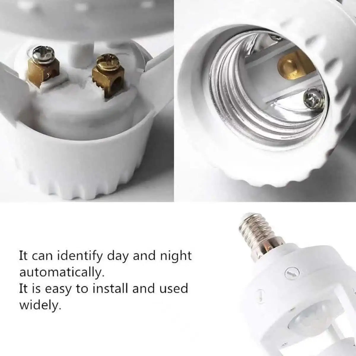 E27 Motion Sensor Lamp Socket Adapter with Photocell — Presence Sensor for Light Bulbs, Auto On/Off, 110–220V