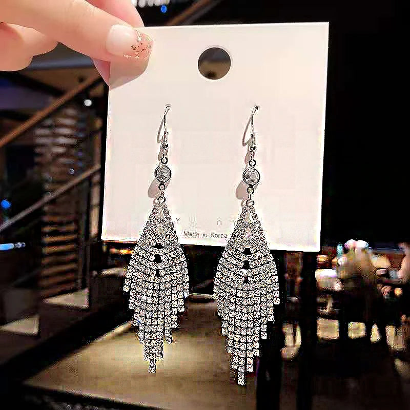 Cubic Zirconia Geometric Drop Tassel Earrings for Women Vintage Party Dangle Earrings
