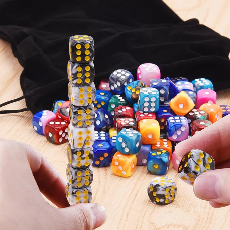 12mm (0.47in) 6-Sided D6 Dice - Two-Tone Round Corner - Pack of 100/50/30/10, Random Colors for RPG, Board Games, Teaching Math