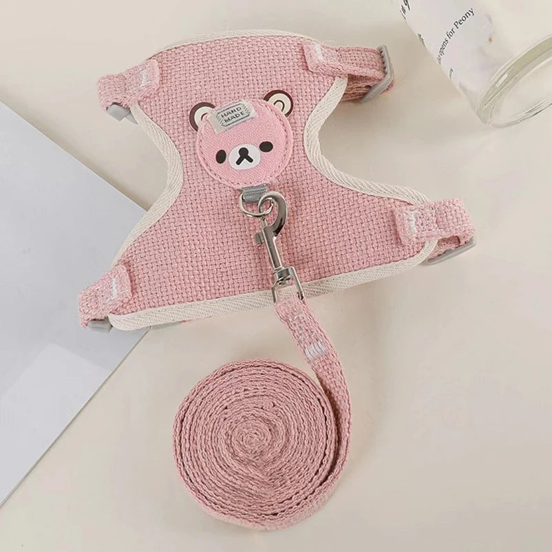 Teddy Cartoon Vest Harness & Leash Set for Small Dogs and Puppies