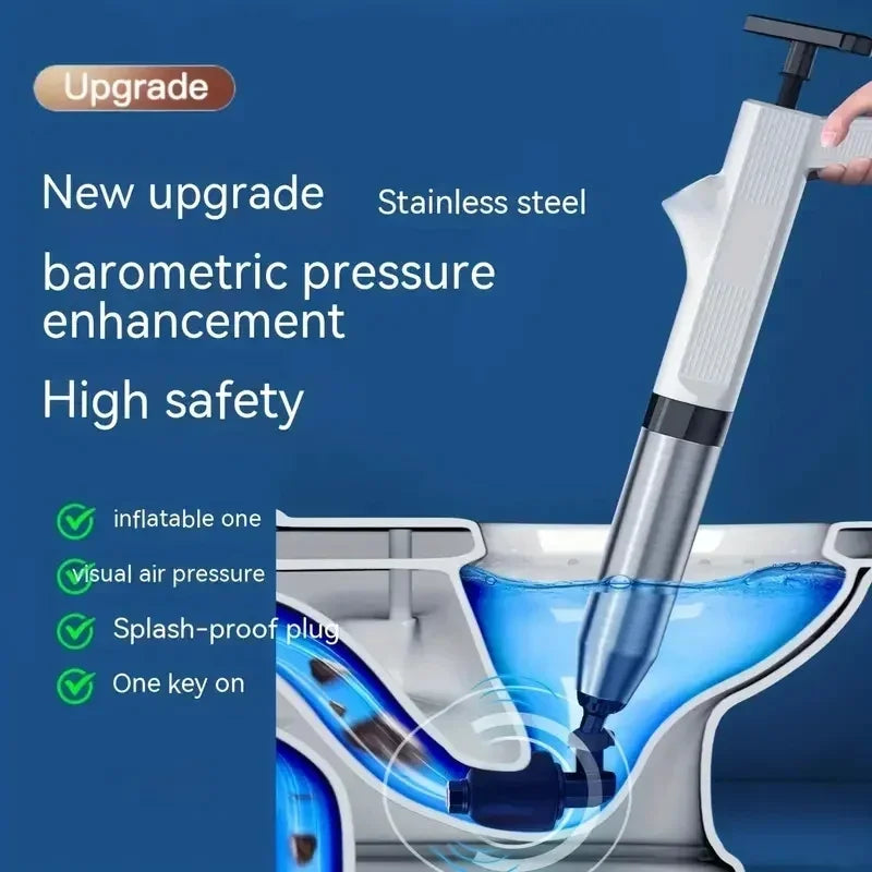 Stainless Steel Pneumatic Toilet Plunger & Air Drain Blaster - High-Pressure Pipe Unblocker Tool Set