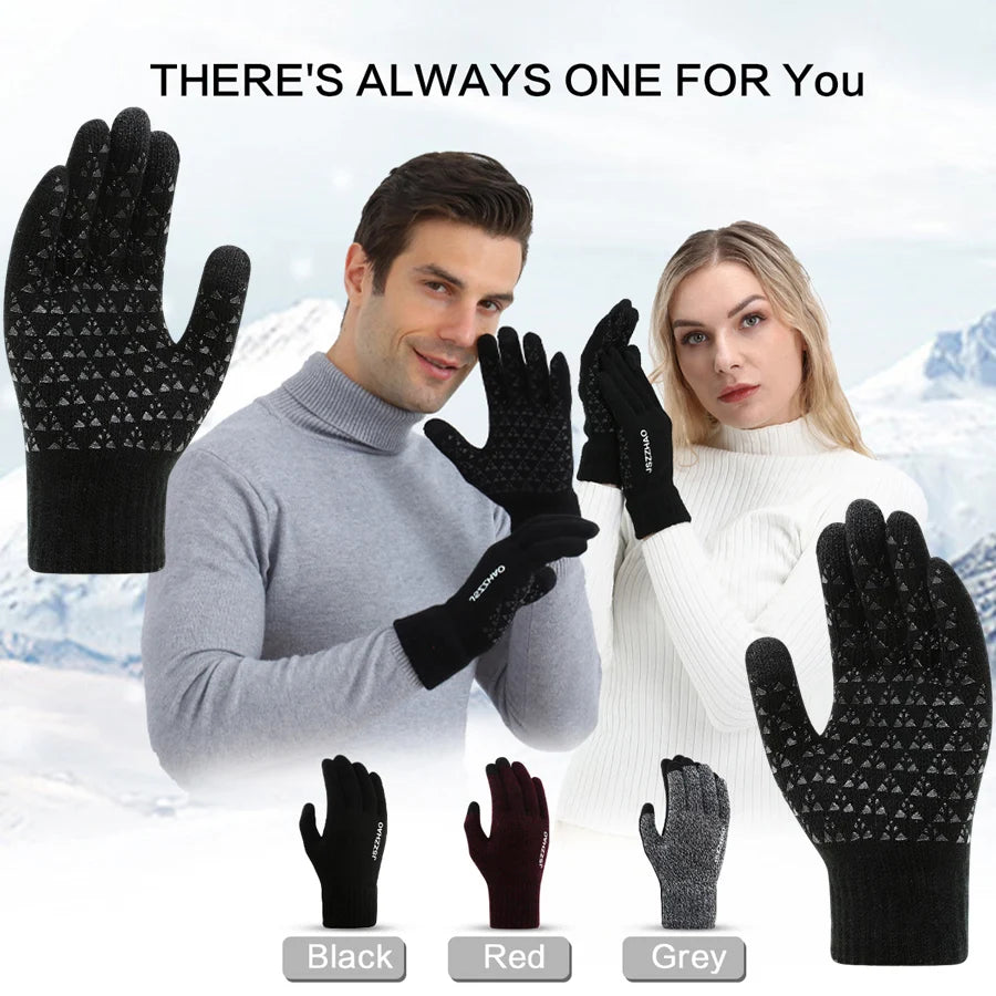 Unisex Winter Touchscreen Gloves - Thick Thermal Knit with Anti-Slip Silicone Palm