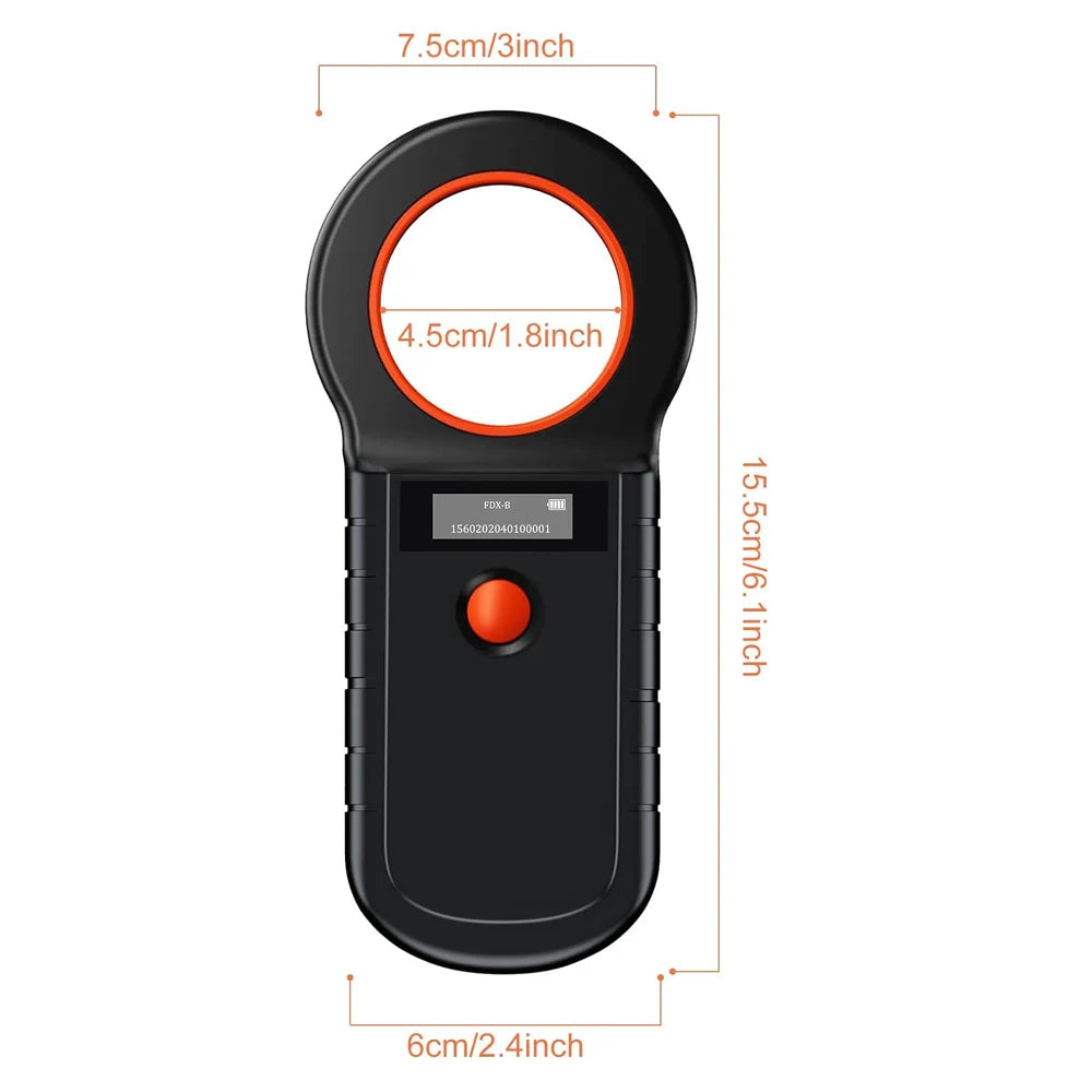 RFID Pet Microchip Scanner 134.2kHz & 125kHz - FDX‑B 15‑Digit Portable Animal ID Reader (ISO 11784/11785)