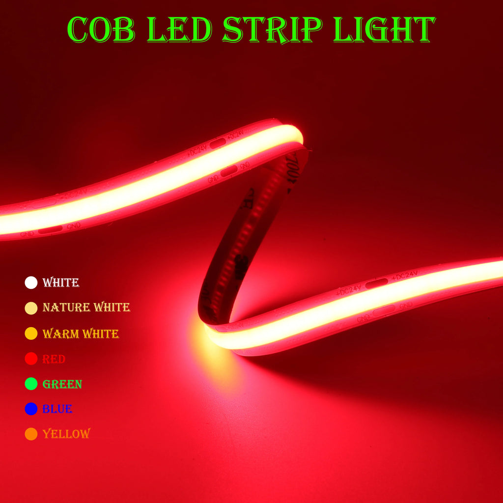 COB LED Strip Light High-Density 480/528 LEDs/m Flexible 8mm/10mm Tape Warm/Natural/Cool White + RGB DC12/24V