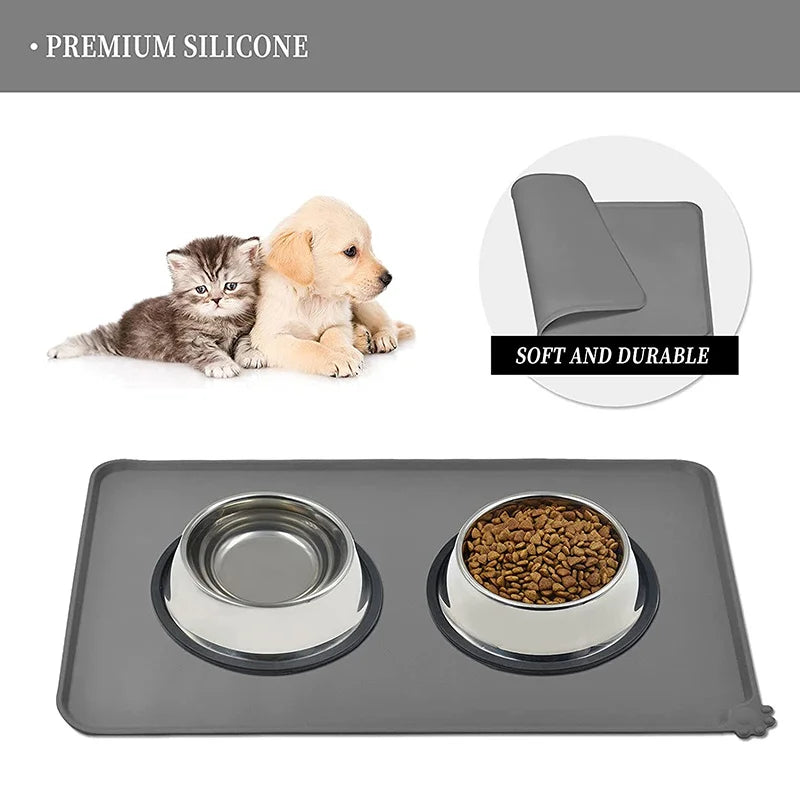 Silicone Pet Feeding Mat 48 x 30 cm (18.9 x 11.8 in) - Non-Slip Waterproof Bowl Placemat for Dogs & Cats, Easy-Clean Feeding Pad