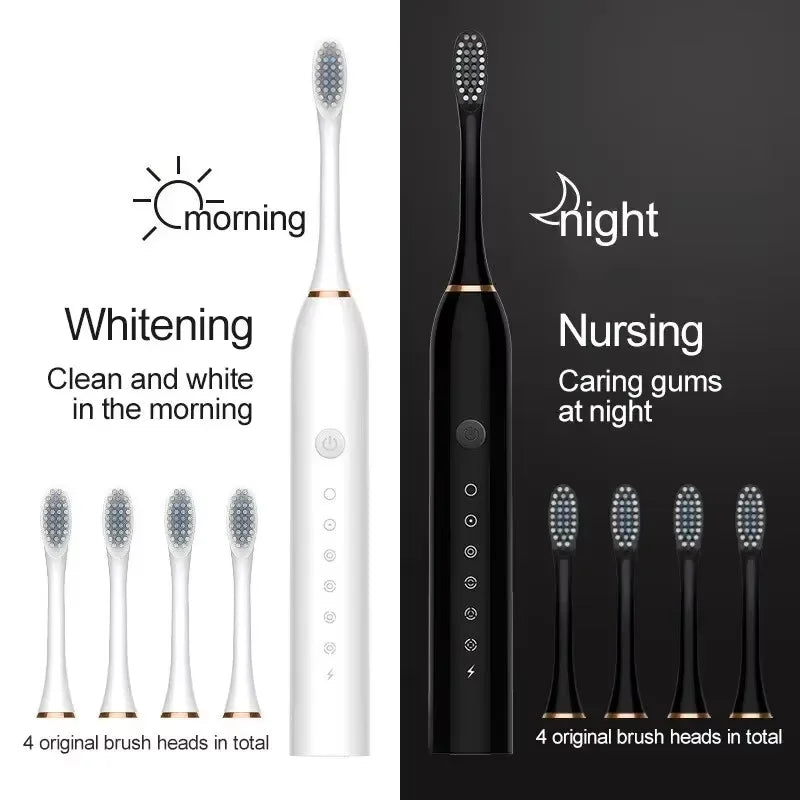 Ultrasonic Electric Toothbrush, 6-Speed USB Rechargeable, Waterproof with Soft Bristles for Adults