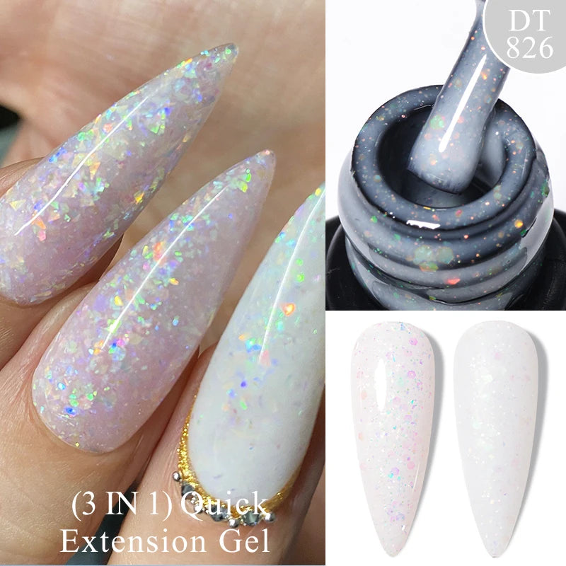 7ml Quick Extension Gel Nail Polish – Glitter Pink, Gold, Purple, Milky White | UV/LED Builder Gel for Nail Extensions