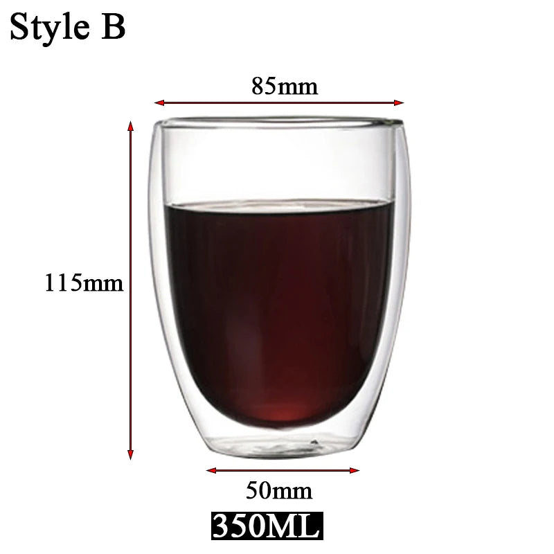 Clear Double Wall Insulated Glass Cups — 5 Sizes | Coffee, Espresso, Tea, Beer & Whiskey Mugs