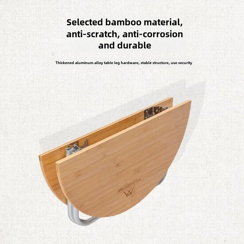 Bamboo Folding Camping Table — Round Portable Picnic & BBQ Table, 23.6 x 23.6 x 10.6 in (60×60×27 cm)