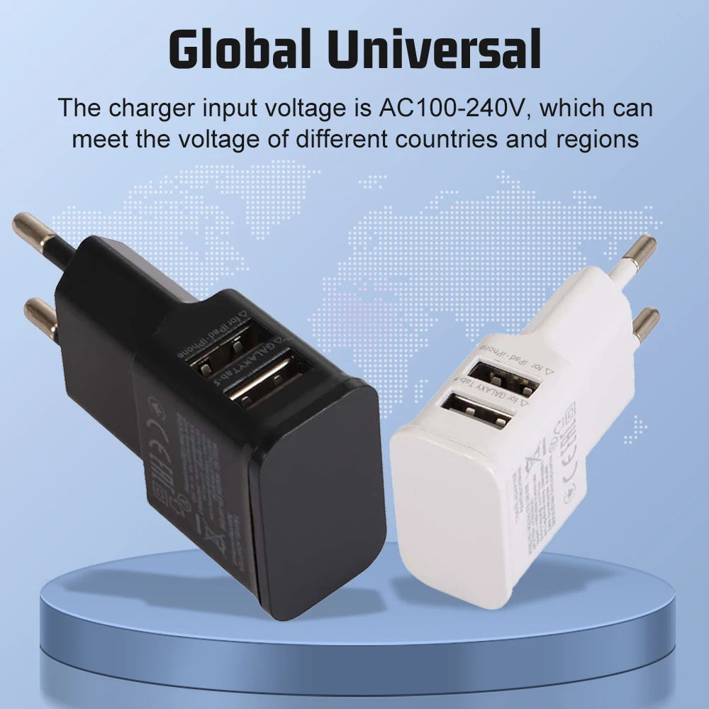 Universal 5V 2A USB AC Adapter Charger – AC 100–240V to DC 5V Power Supply (EU/US/UK Plug)