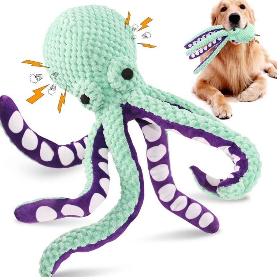 Plush Octopus Dog Toy with Squeaker — Interactive Chew-Resistant Pet Toy for Small to Large Dogs, 11 x 8.5 x 32 cm (4.3 x 3.3 x 12.6 in)