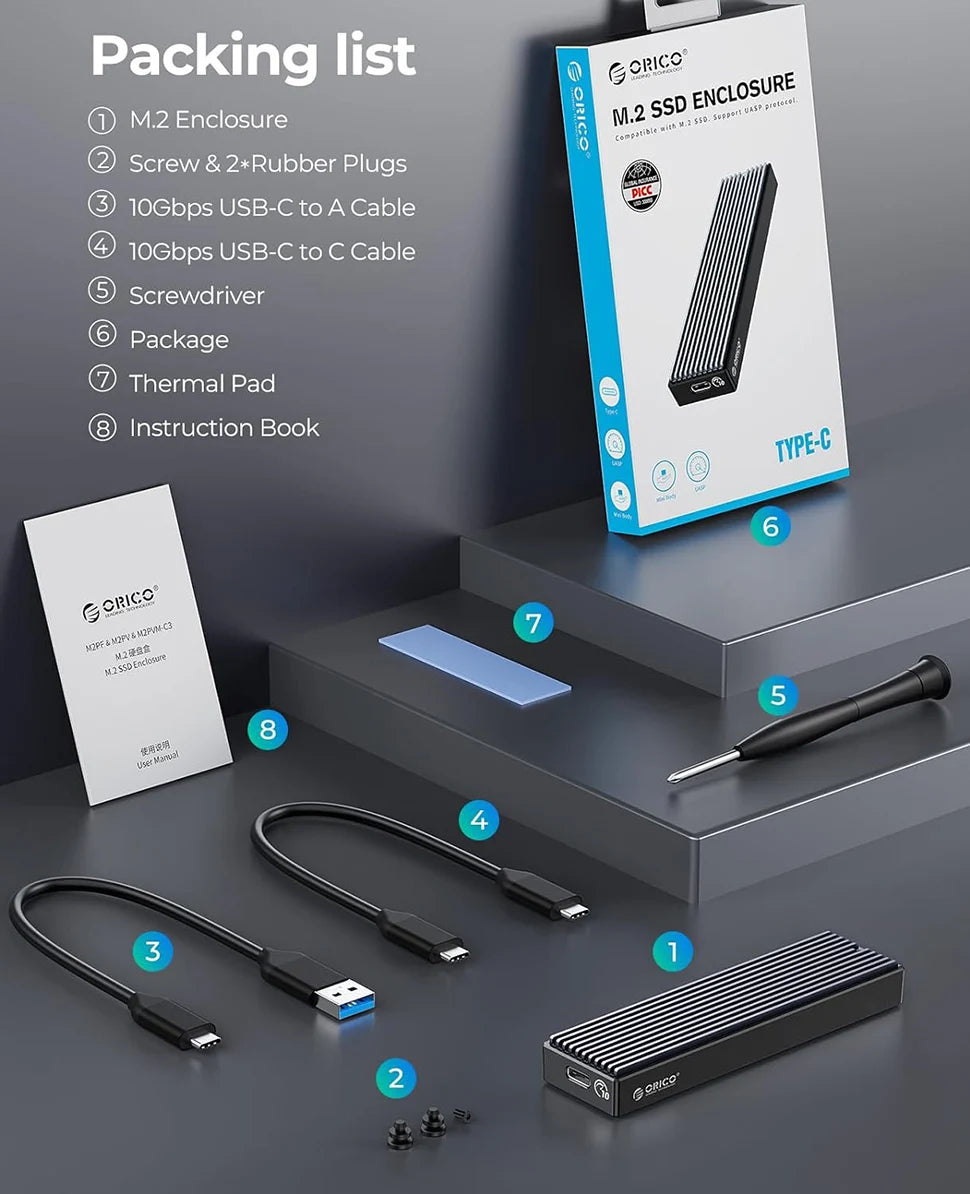 M.2 NVMe & SATA External SSD Enclosure USB-C / USB-A 10Gbps (USB 3.2 Gen2) Compatible with 2230/2242/2260/2280 Up to 4TB