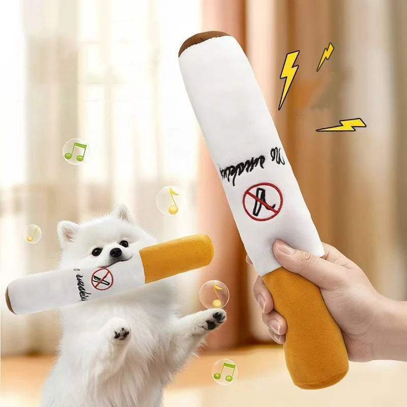 Plush Cigar Dog Chew Toy with Squeaker - Funny Fake Cigarette Plush Toy for Dogs