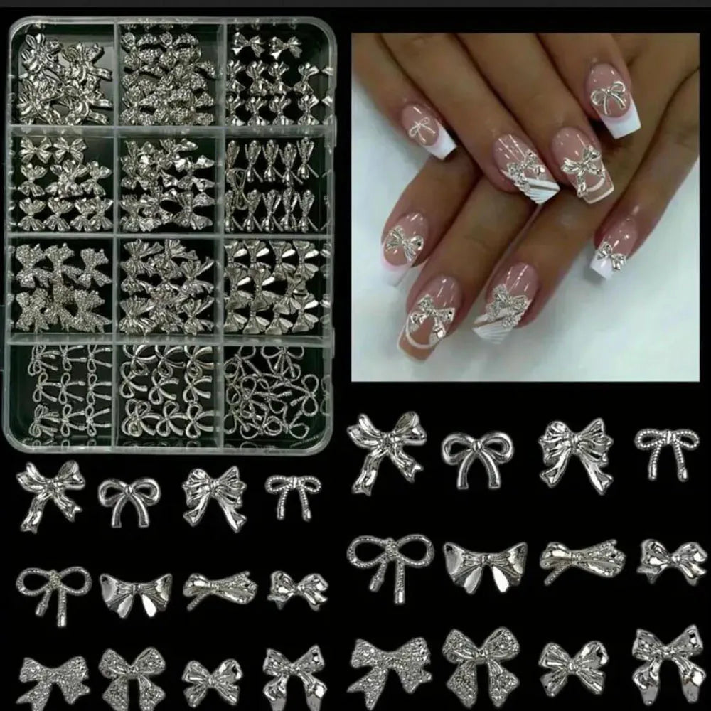 120-Pack Silver 3D Bowknot Nail Charms view 6
