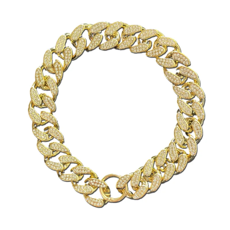 Rhinestone Diamond-Inlay Pet Collar Necklace – Gold Sparkle Chain for Dogs & Cats, 9.8–27.5 in (25–70 cm)