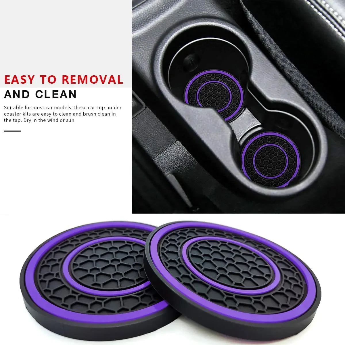 2-Piece Universal Anti-Slip Car Cup Holder Coasters, Dustproof Durable Interior Protectors