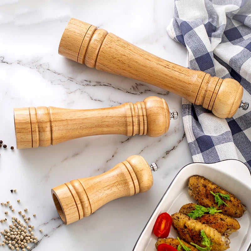 Solid Wood Salt & Pepper Mills - Refillable Spice Grinder with Adjustable Ceramic Core - 5, 8, 10 in (12.7, 20.3, 25.4 cm)