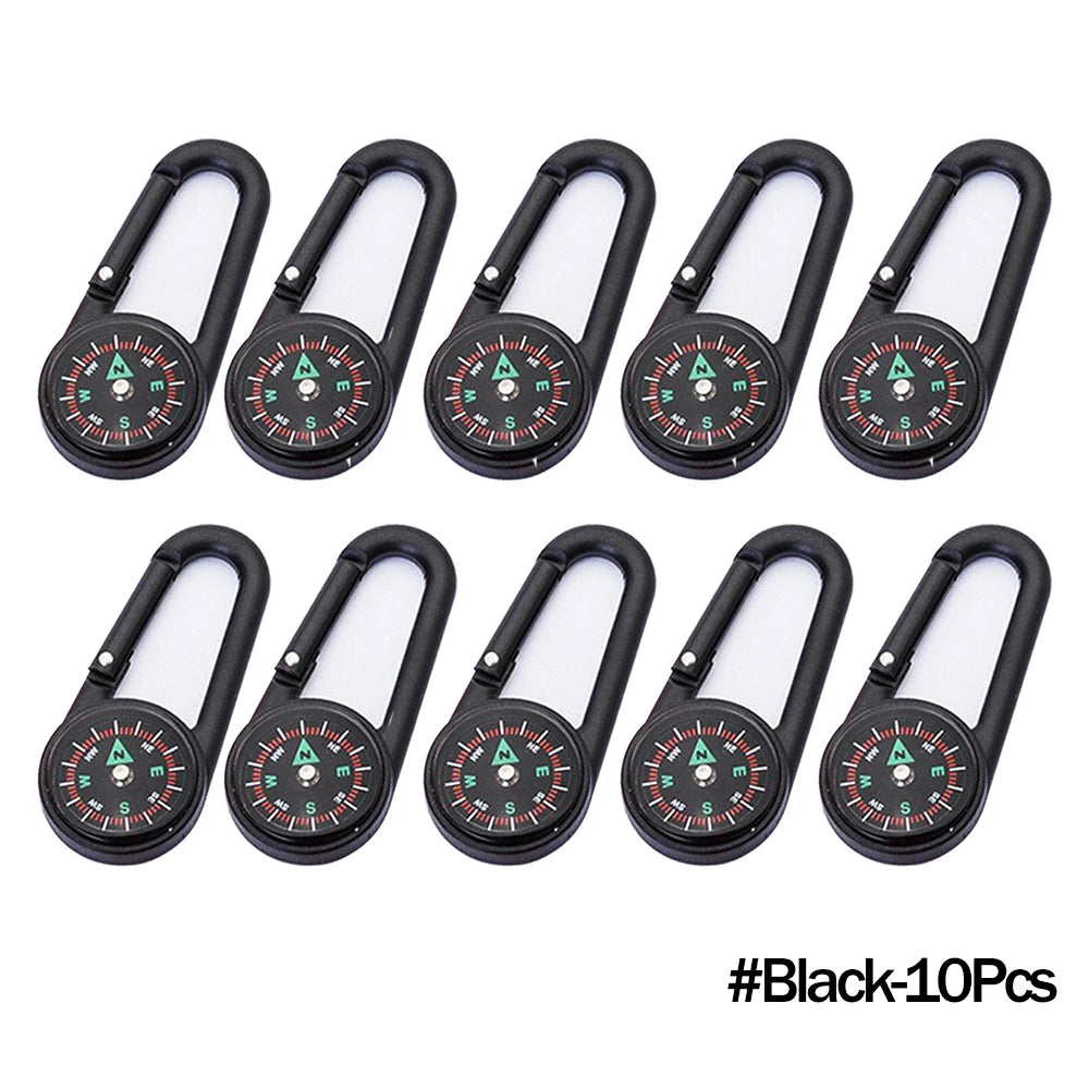 Mini Compass Carabiner Keychain — Camping & Hiking Backpack Buckle Survival Tool