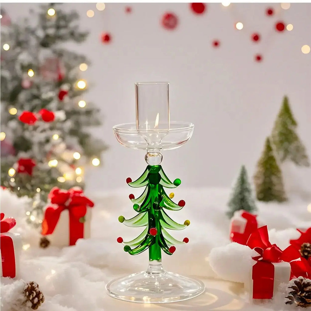 Nordic Christmas Tree Glass Candle Holders - Borosilicate Candelabra Tabletop Decor for Home, Party & Birthday
