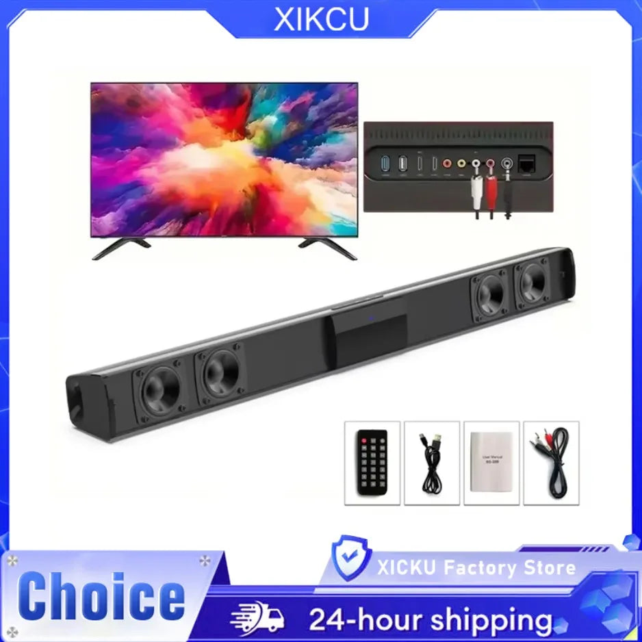 Bluetooth 5.3 Stereo Soundbar 2.0 Channel Portable Home Cinema Speaker with Remote, RCA AUX & TF Card