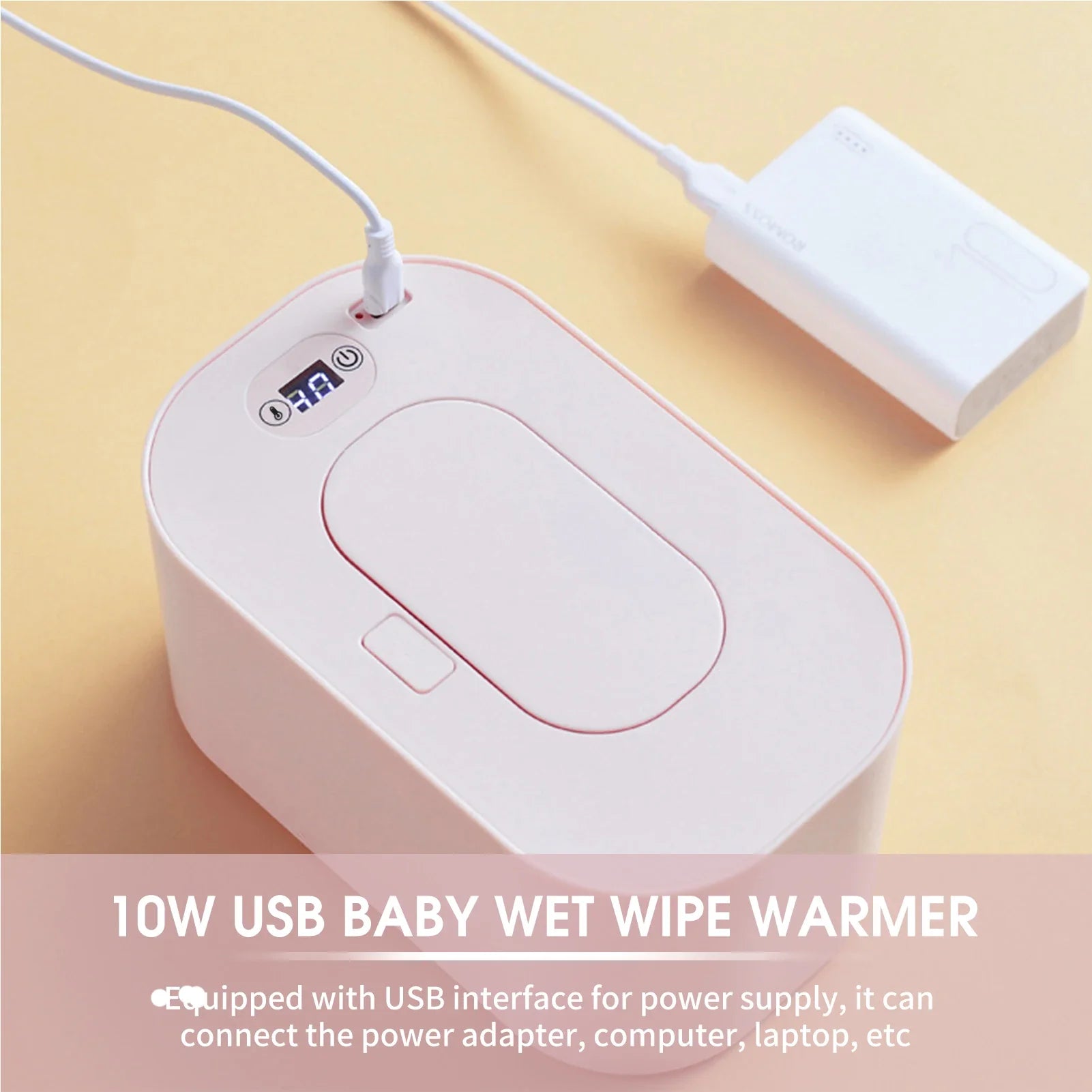 USB Baby Wipe Warmer 10W Portable Diaper Wipes Dispenser, 3 Temperature Modes, Large Capacity for Home Car Travel