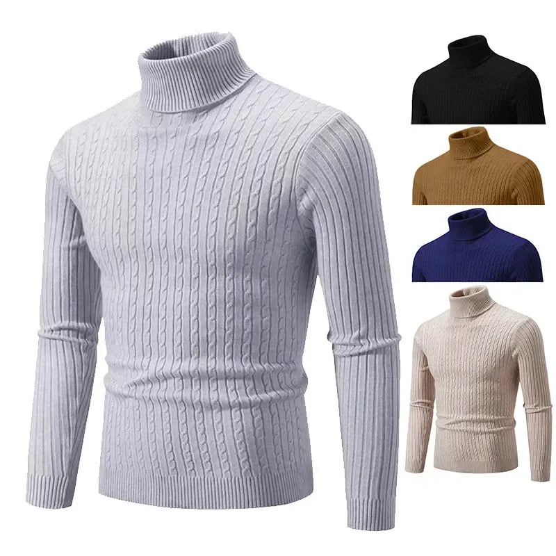 Men's High Neck Turtleneck Knit Sweater Pullover - Warm Argyle Casual Winter Top