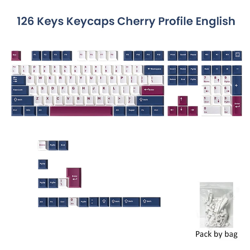 126-Key Double-Shot PBT Cherry Profile Keycap Set - MX Switch Compatible, Fits 61-108 Key Layouts