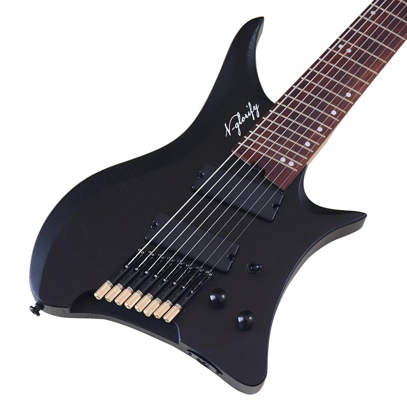 Fanned-Fret 8-String Headless Electric Guitar – Solid Ash Body, Maple Neck, Rosewood Fingerboard, 686mm (27") Scale, Matte Finish