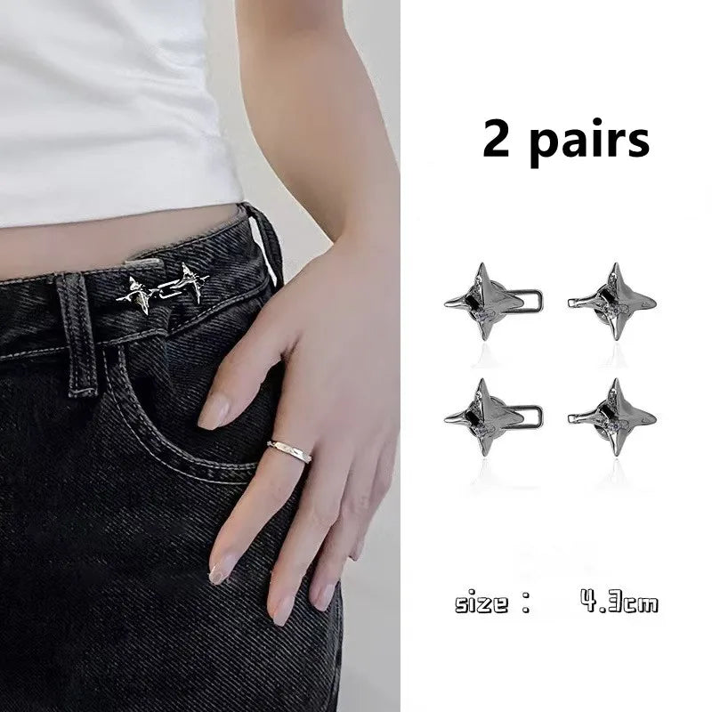 Adjustable Metal Waist Buckle for Women Jeans – Four-Point Star Geometric Belt Accessory, One-Size