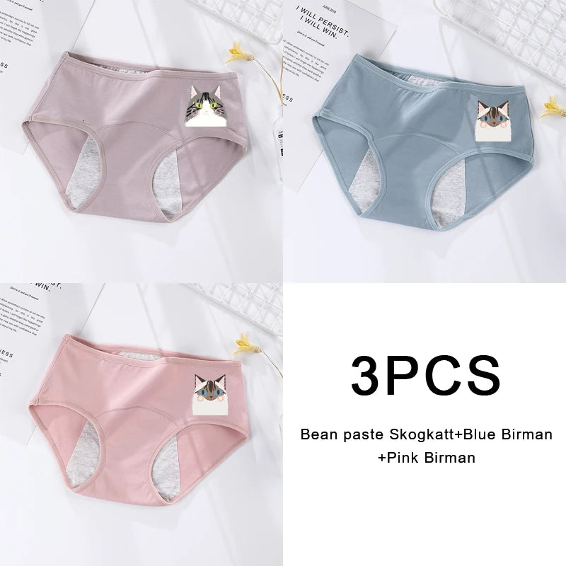 3-Pack Women's Menstrual & Postpartum Cotton Briefs – Leakproof, High Absorbency for Heavy Flow
