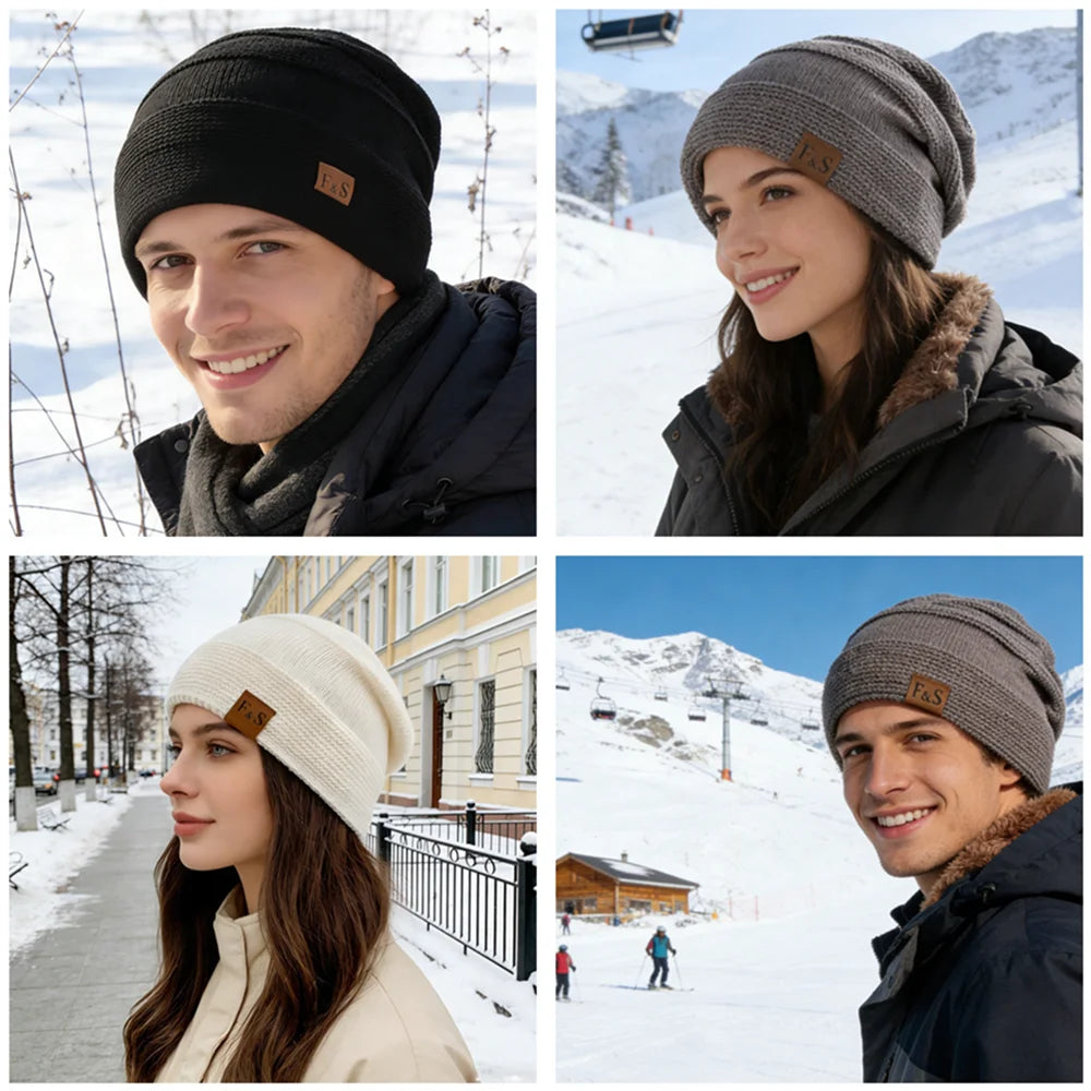Unisex Fur-Lined Slouchy Winter Beanie – Warm Knit Hat for Men & Women