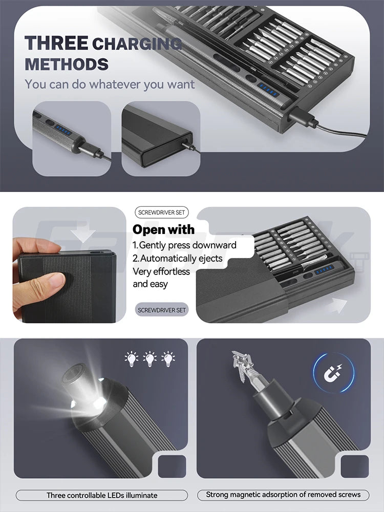 68-in-1 Precision Electric Screwdriver Set – 5-Torque Adjustable LED Light Mobile Phone & iPad Repair Kit