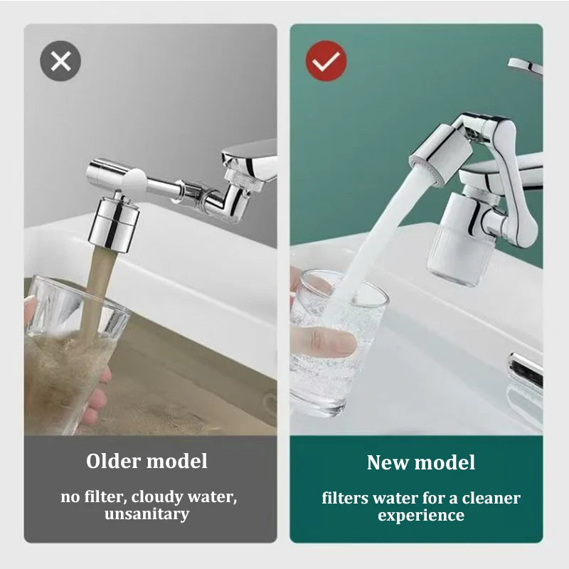 1080° Rotating Faucet Extender with Filter Aerator for Kitchen and Bathroom Splash-Proof Spout