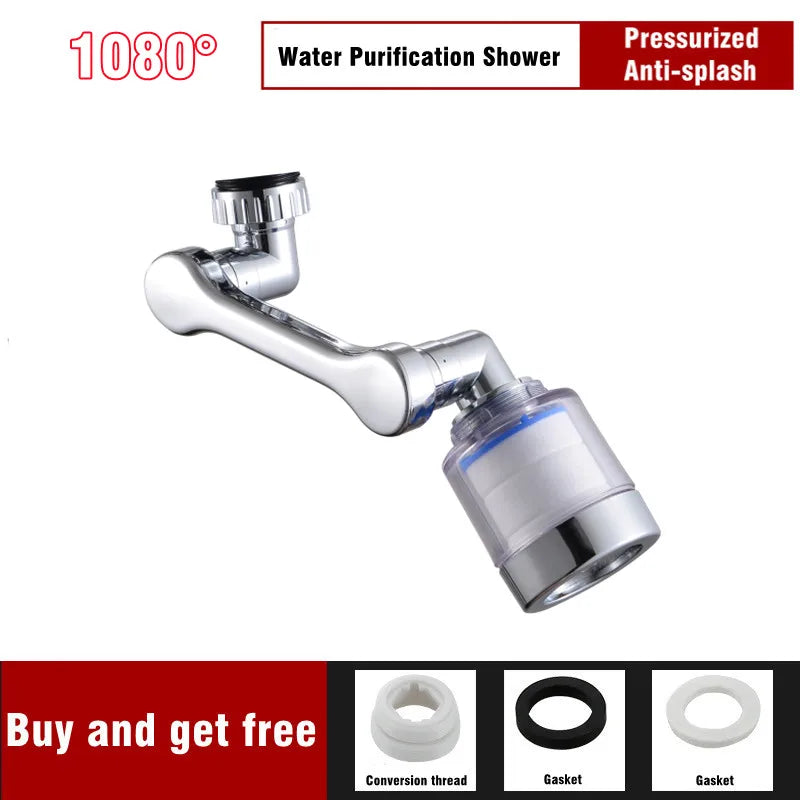 Universal Faucet Aerator with Filter — 1080° Rotating Swivel Tap Extender, Water-Saving Splash-Proof Bubbler
