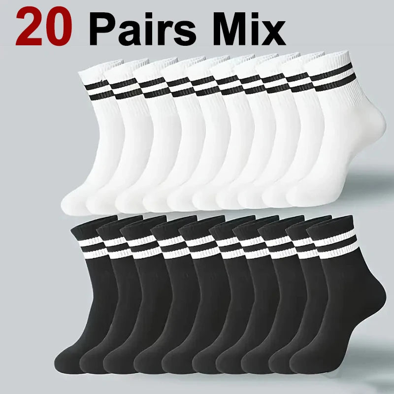5/10/20 Pairs Neutral Solid Mid-Calf Crew Socks - Breathable Sweat-Wicking Antibacterial Polyester-Spandex, All-Season Sports Socks