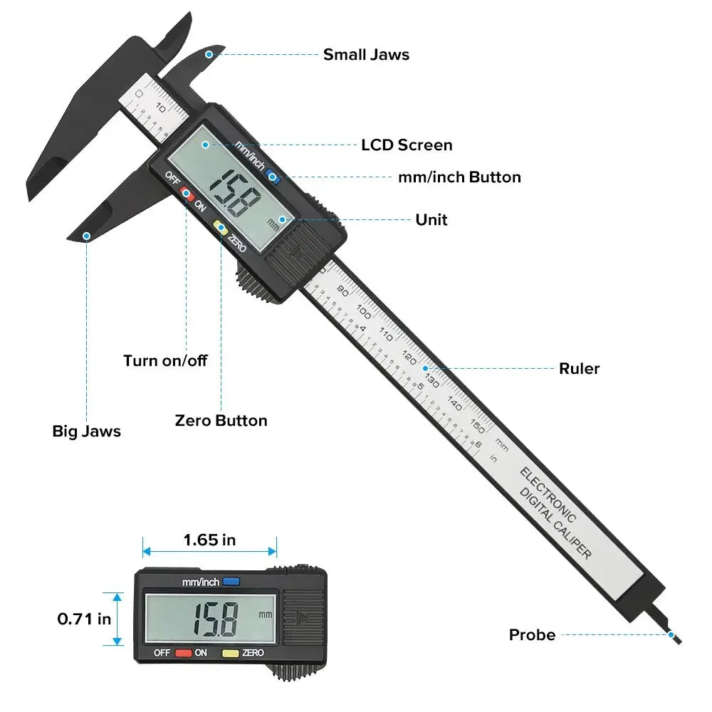 Digital Vernier Caliper – 100mm & 150mm (0–150mm / 6-in) Electronic LCD Measuring Gauge with Locking Screw