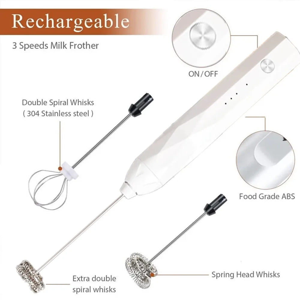 Portable Electric Whisk 2 in 1 Milk Frother and Mixer USB Easy to Clean
