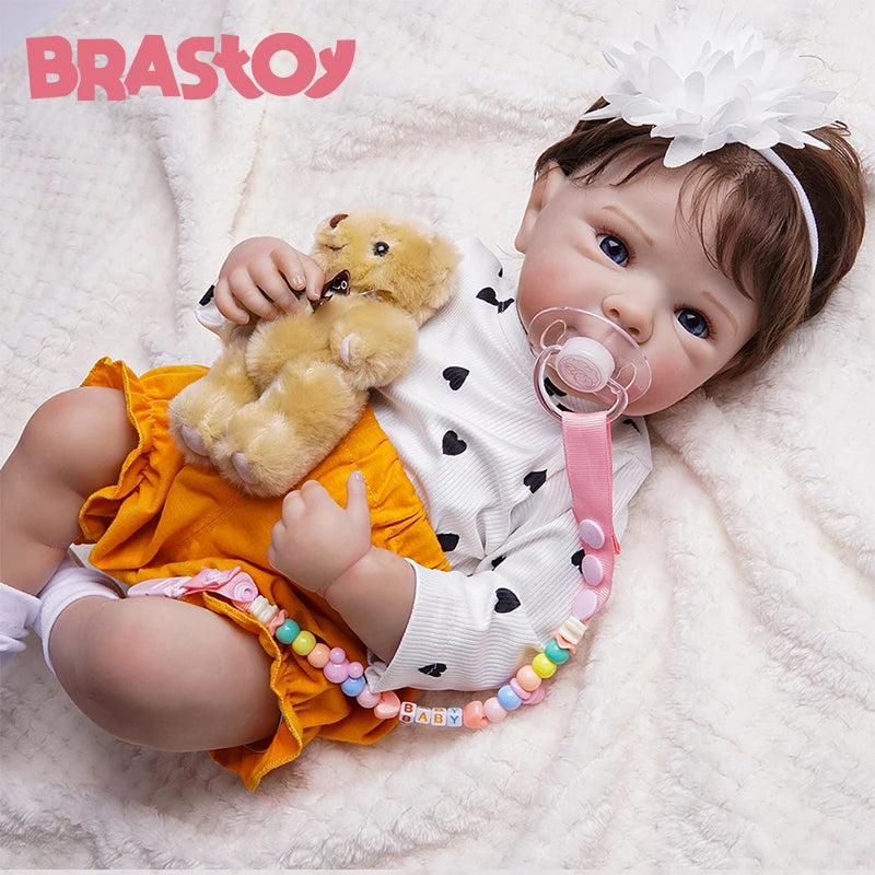 Reborn Baby Doll 48 cm (19 in) Realistic Silicone Bathable Newborn Girl Doll with Rooted Hair & Accessories