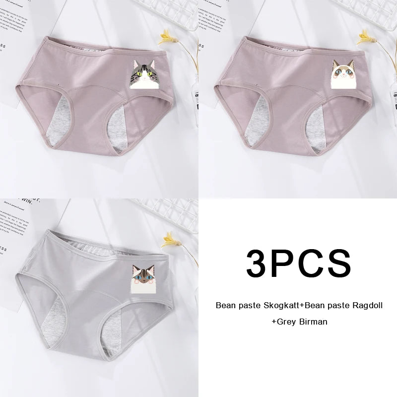 3-Pack Women's Menstrual & Postpartum Cotton Briefs – Leakproof, High Absorbency for Heavy Flow