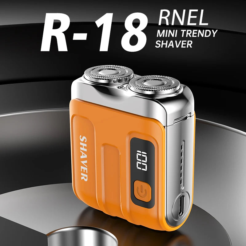 Mini Rechargeable Electric Shaver – Digital Display Dual Rotary Blades & Trimmer, Waterproof Travel Shaver (60 Min Run Time)