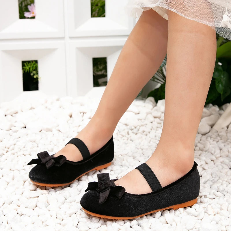 Girls Bowknot Moccasins PU Leather Ballet Flats, Princess Wedding & Casual Kids Shoes