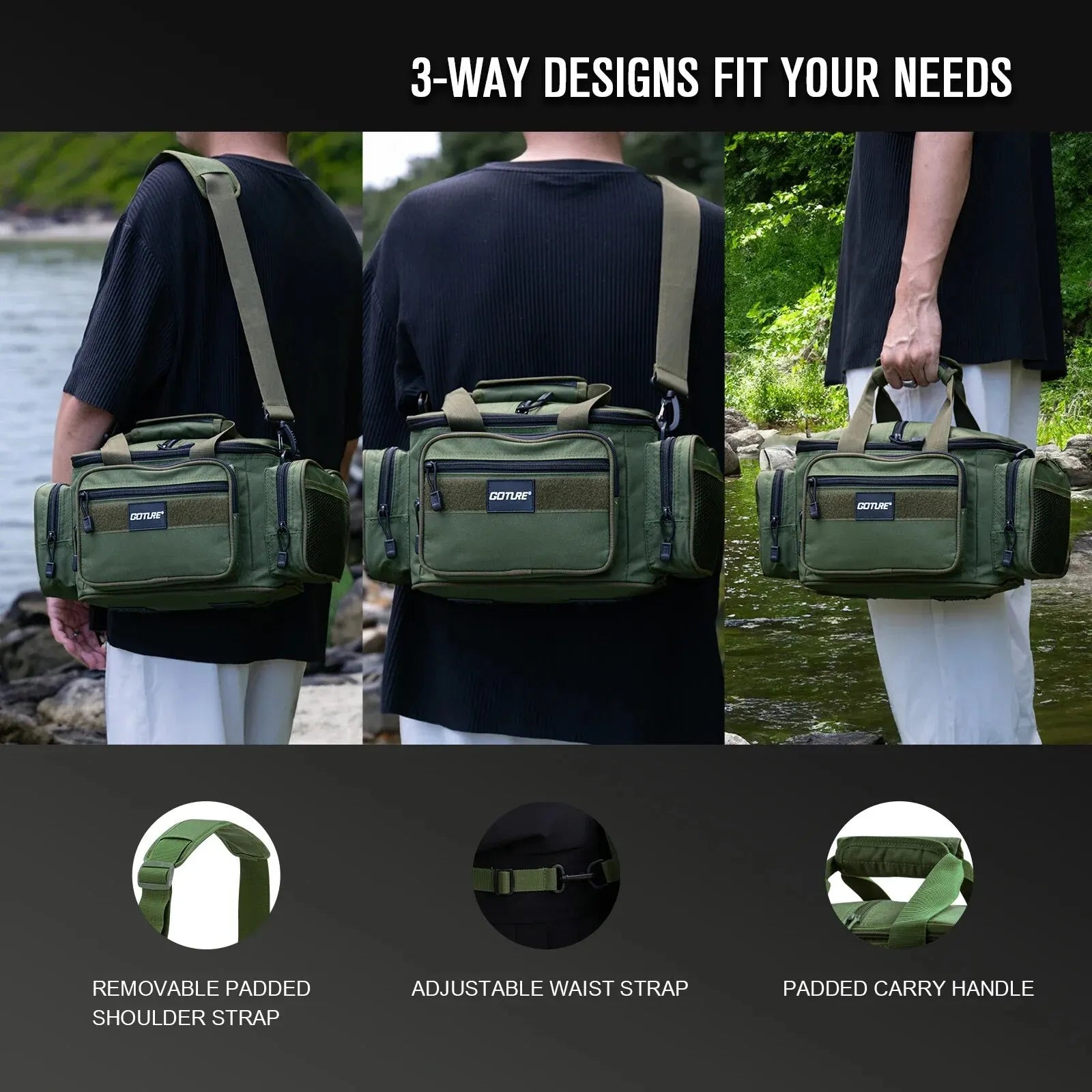 Fishing Tackle Bag 14.96 x 9.05 x 7.48 in (38 x 23 x 19 cm) High-Capacity 600D Oxford Shoulder Backpack for Fishing, Camping & Cycling