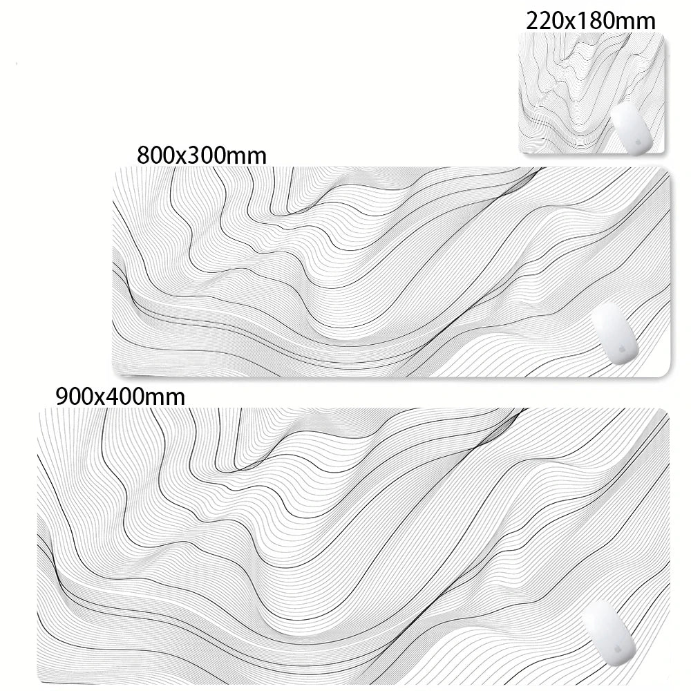 XXL Black & White Abstract Desk Mat - Liquid Strata Gaming Mouse Pad, Large Non-Slip Locking-Edge Deskmat