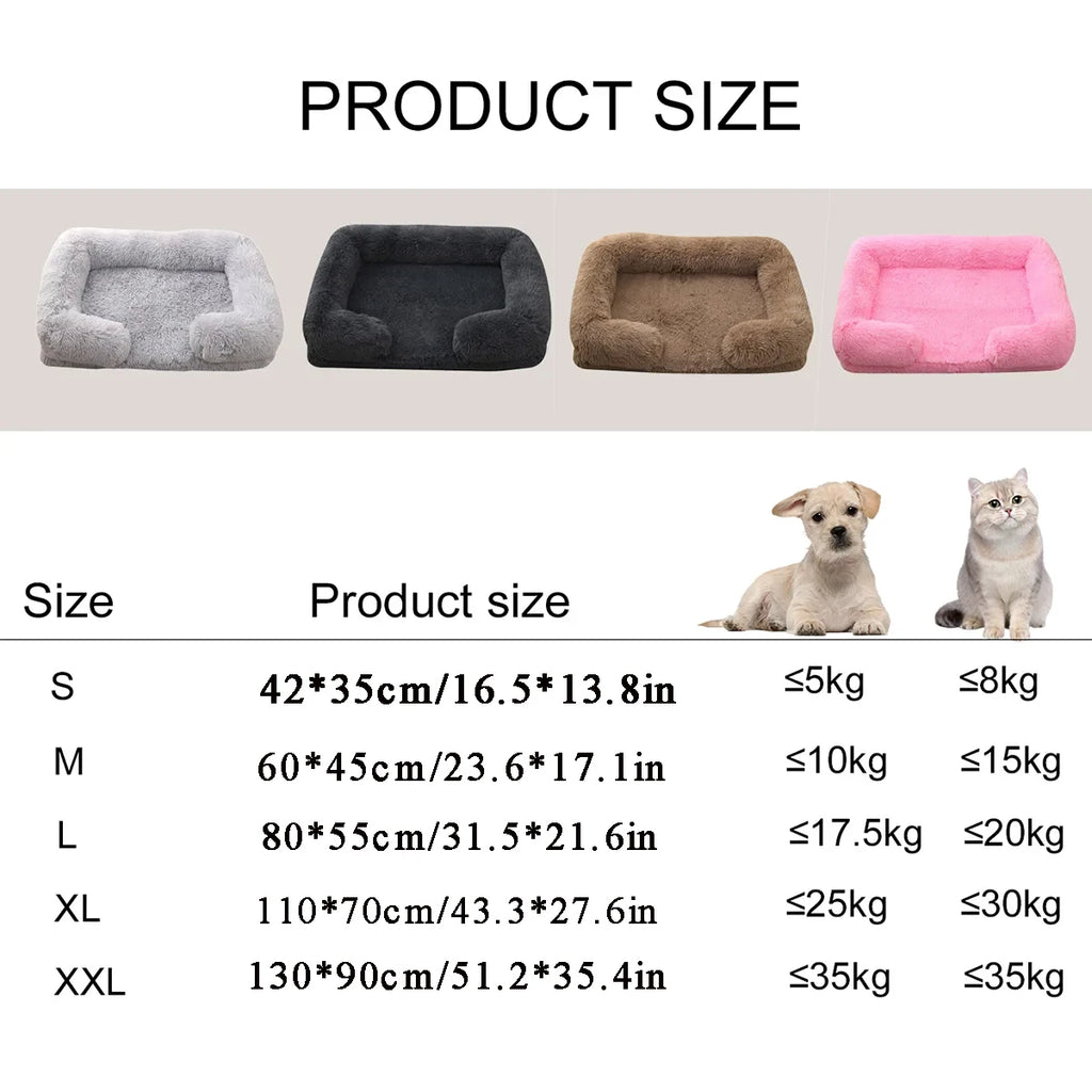 Square Plush Dog Bed with Memory Foam – Thickened Winter Pet Sofa Bed with Removable Cover (S/M/L/XL)