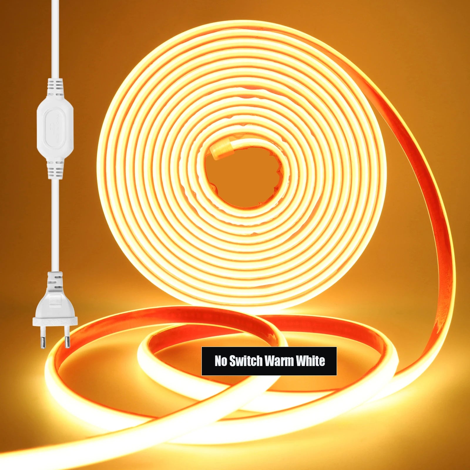 220V COB LED Strip Light 288 LEDs/m IP67 Dimmable with EU Plug & Switch - Flexible Adhesive Tape