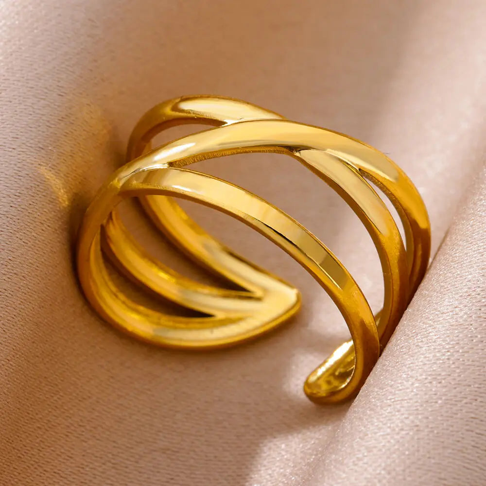 316L Stainless Steel Gold-Tone Women's Ring – Hypoallergenic Classic Tension-Set Wedding & Couple Ring