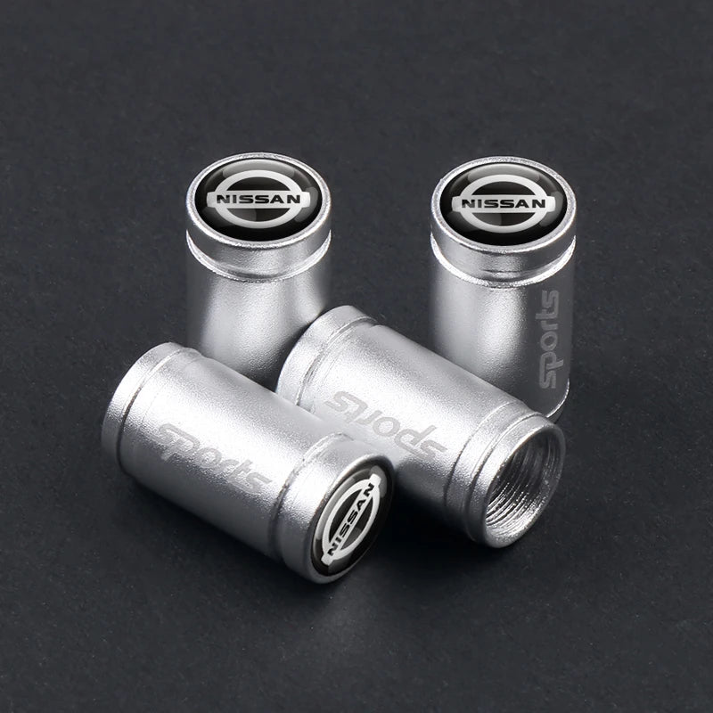 4-Pack Metal Tire Valve Stem Caps – Aluminum Alloy Wheel Valve Covers, Universal Fit (Silver/Black)