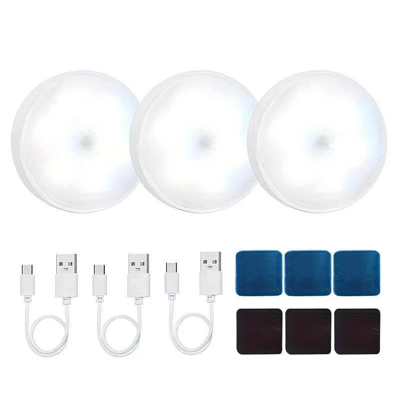 3-Pack Motion Sensor Night Lights - Wireless Rechargeable LED Detector Lamps for Bedroom, Staircase, Closet & Hallway